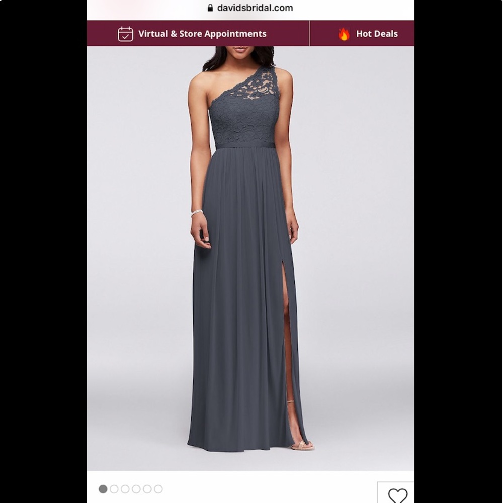 David’s Bridal one-shoulder lace bridesmaid dress